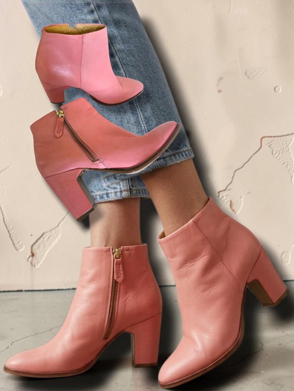๐Host Pick๐งRARE๐ง Miista Women's Val Bubblegum/Salmon Pink Leather Ankle Boots